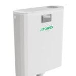 Slim cistern installed in a compact modern bathroom
